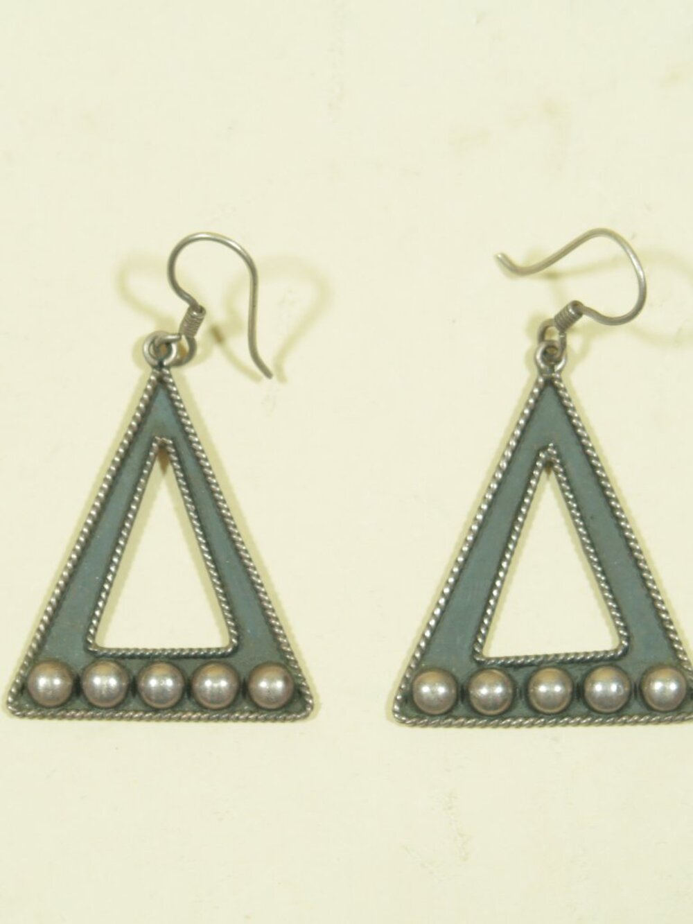 Native American Triangle Shape Dangle Earrings 936 Sterling Silver Signed Mexico